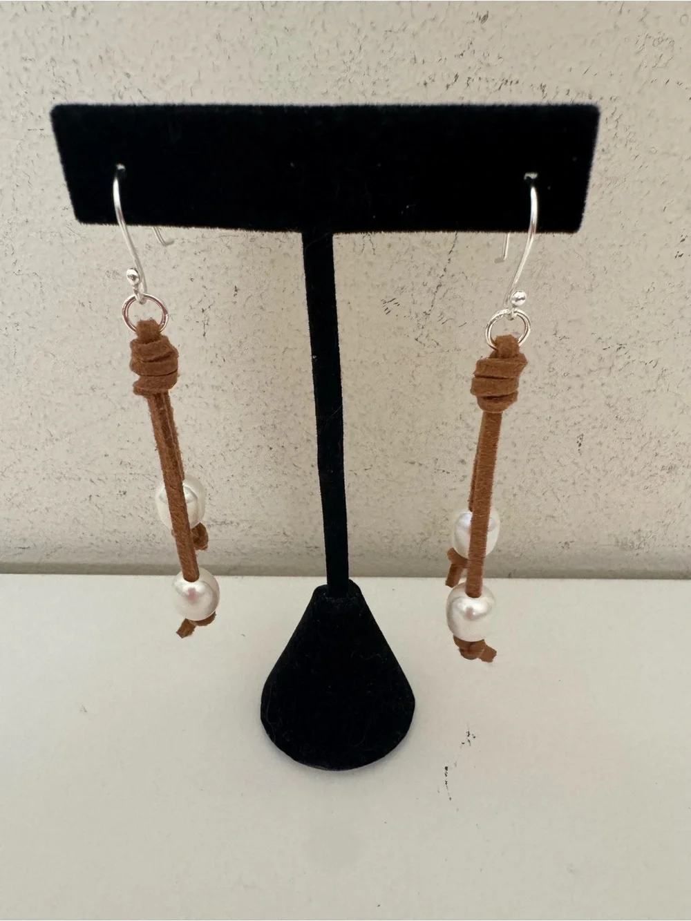 Sundance Brown Suede Cord Pearl Drop Earrings NEW